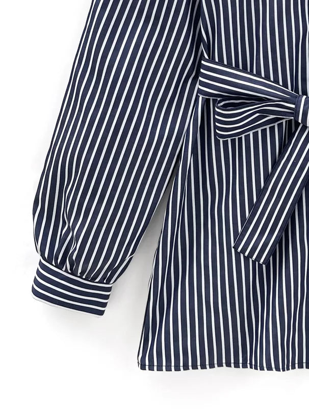 GRL 緞帶腰帶條紋露肩襯衫連身裙 [OP0184]