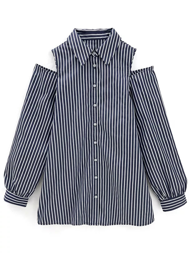 GRL 緞帶腰帶條紋露肩襯衫連身裙 [OP0184]