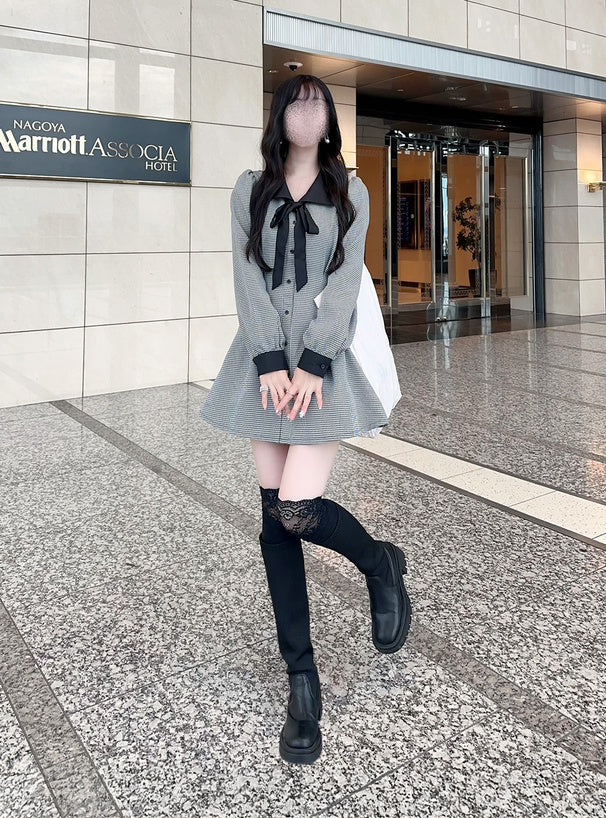 GRL 千鳥格蝴蝶結連身裙 [OP0221]