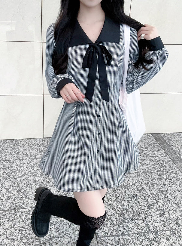 GRL 千鳥格蝴蝶結連身裙 [OP0221]