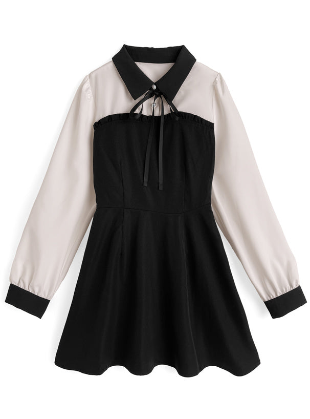 GRL 蝴蝶結拼色連身裙 [OP0219]