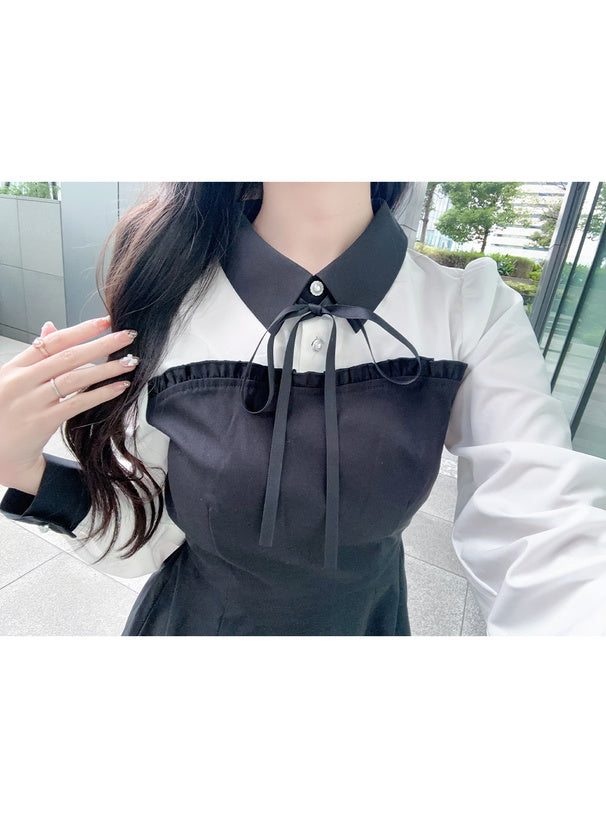 GRL 蝴蝶結拼色連身裙 [OP0219]