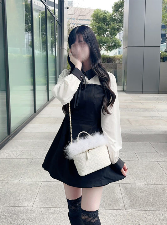 GRL 蝴蝶結拼色連身裙 [OP0219]