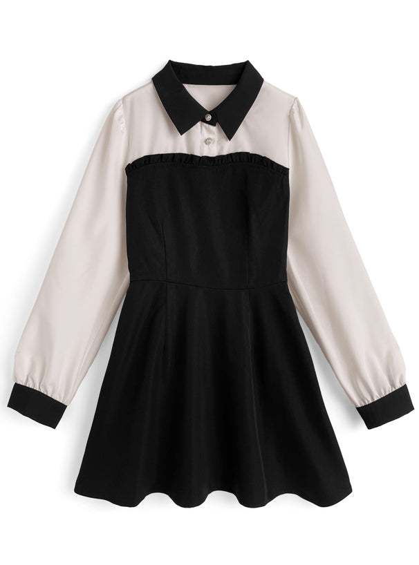 GRL 蝴蝶結拼色連身裙 [OP0219]