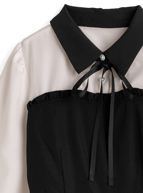 GRL 蝴蝶結拼色連身裙 [OP0219]