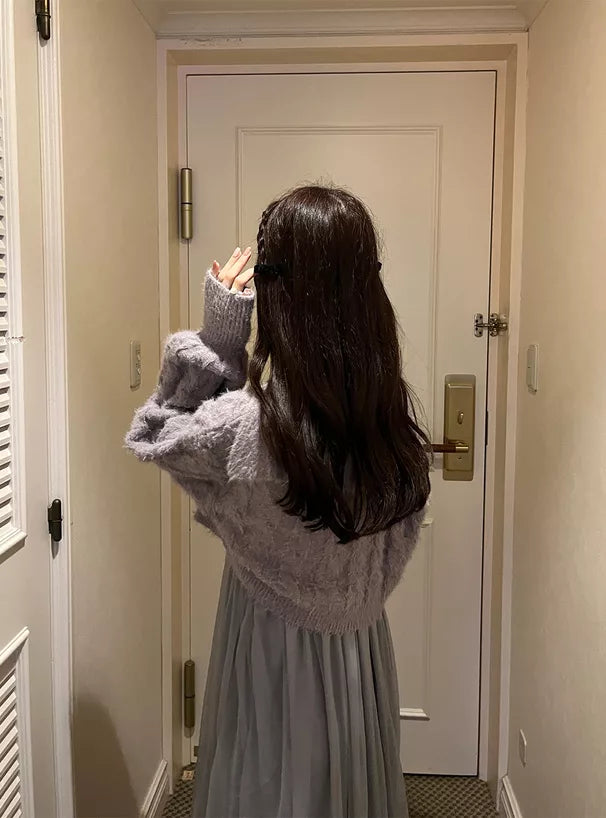 GRL 毛茸茸針織拉鍊上衣 x 薄紗連身裙套裝 [OP0134]