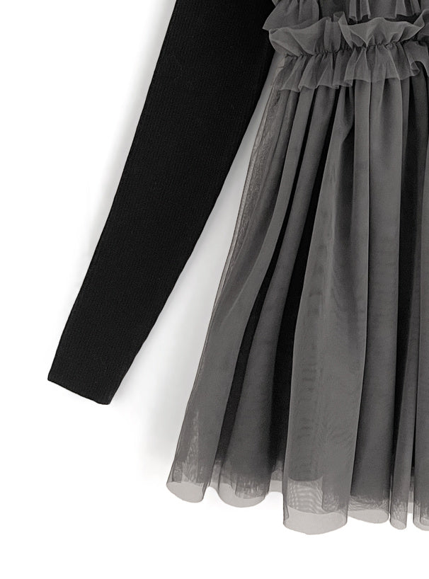 GRL Ruffle薄紗 x 針織連身裙套裝 3色 [OP0114]