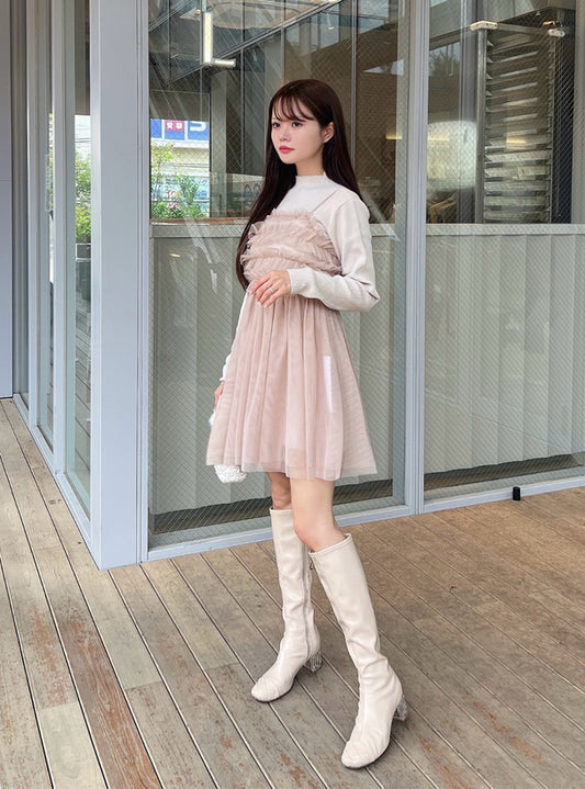 GRL Ruffle薄紗 x 針織連身裙套裝 3色 [OP0114]