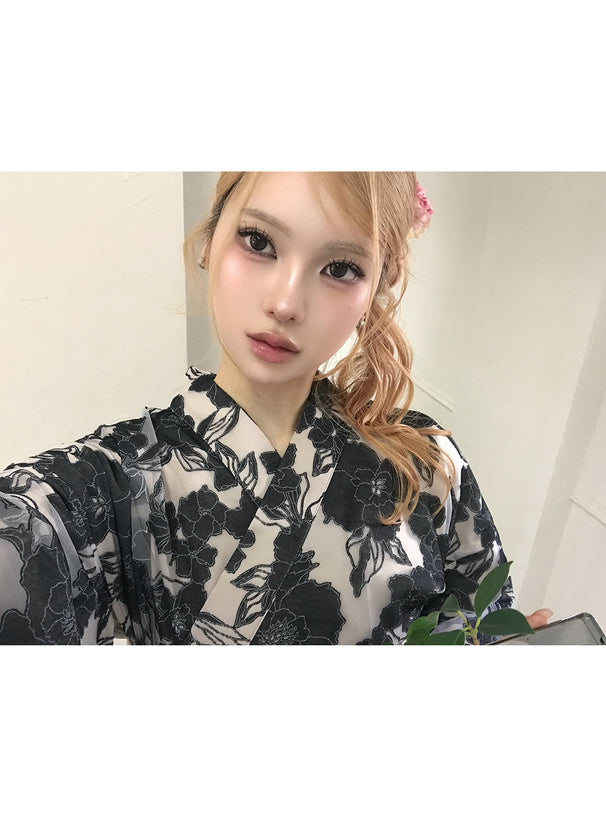 GRL 2way灰褐色層疊薄紗花卉 3件組 [YKT13]