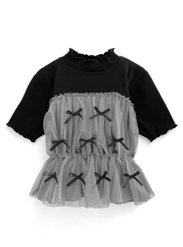 GRL 蝴蝶結薄紗拼接上衣 2色 [TP060]