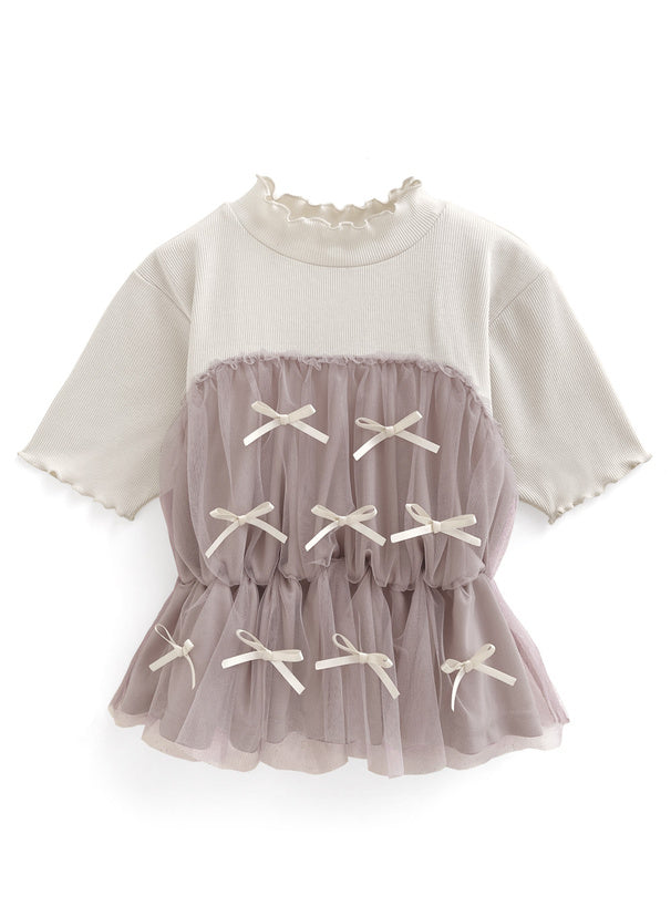 GRL 蝴蝶結薄紗拼接上衣 2色 [TP060]