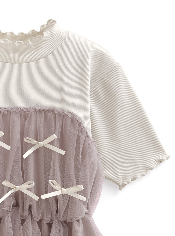 GRL 蝴蝶結薄紗拼接上衣 2色 [TP060]