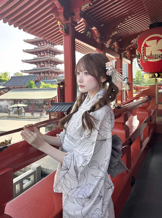 GRL 2way 簡約線條花卉浴衣 3件組 [YKT07]