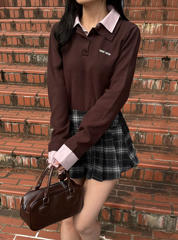 GRL 學院風翻領針織上衣 3色 [TP0223]
