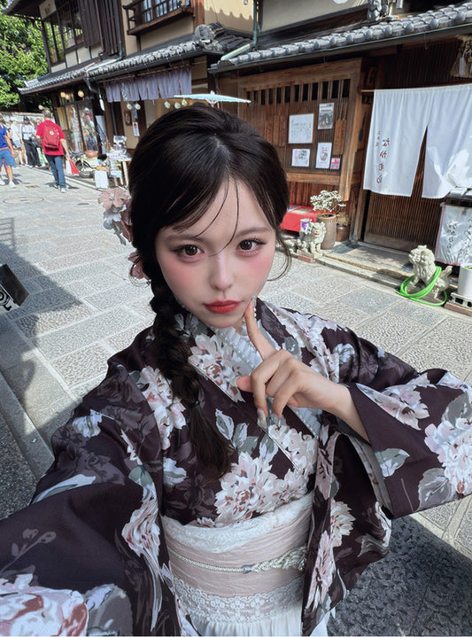 GRL 2way 棕色花卉浴衣 3件組 [YKT19]