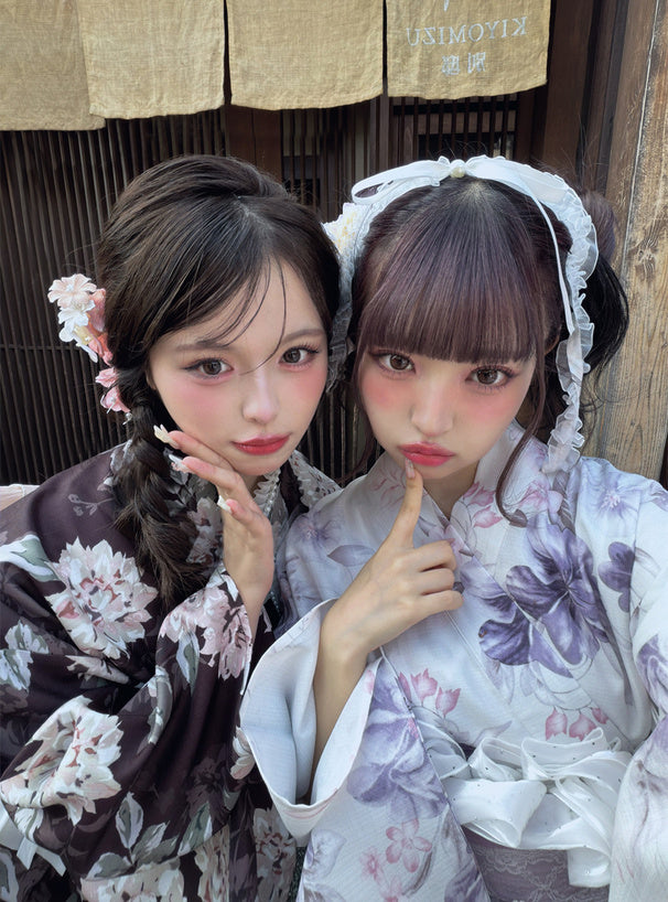 GRL 2way 棕色花卉浴衣 3件組 [YKT19]