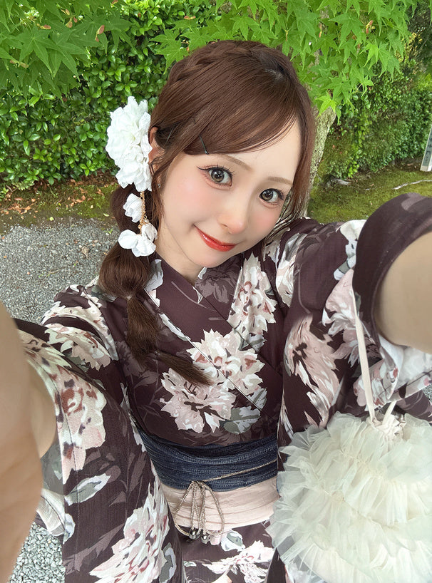 GRL 2way 棕色花卉浴衣 3件組 [YKT19]