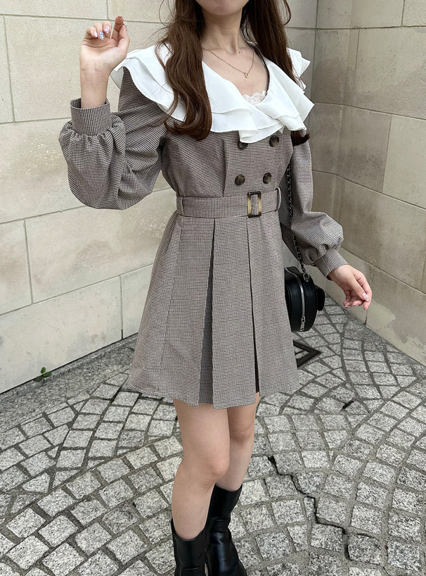 GRL 連腰帶格仔百摺連身裙 [OP154]