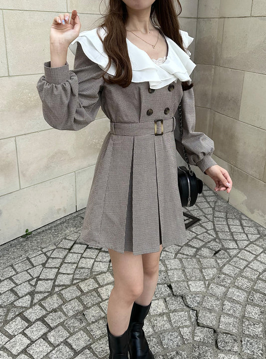 GRL 連腰帶格仔百摺連身裙 [OP154]