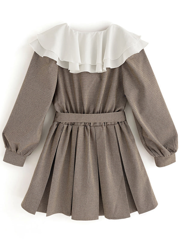 GRL 連腰帶格仔百摺連身裙 [OP154]