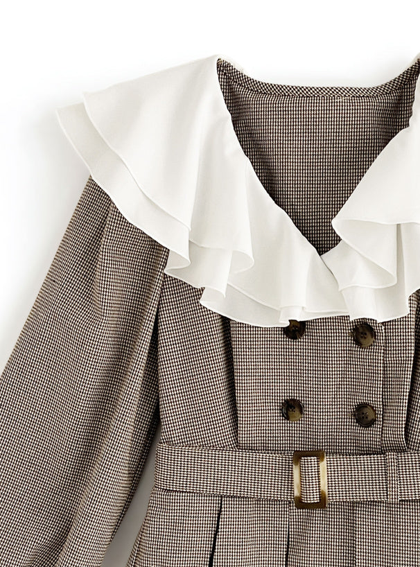 GRL 連腰帶格仔百摺連身裙 [OP154]