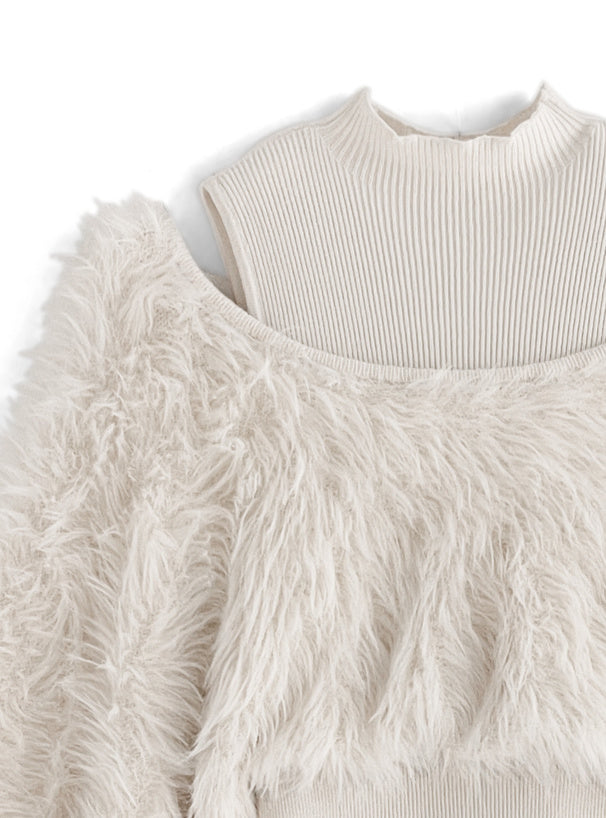 GRL 前後2way毛絨拼接織連身裙 [OP0216]