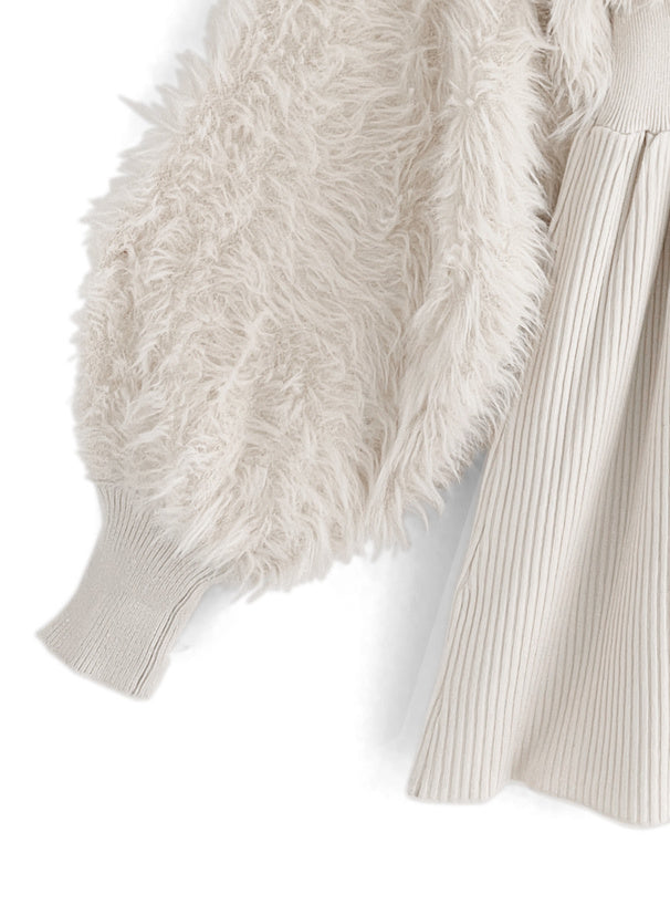 GRL 前後2way毛絨拼接織連身裙 [OP0216]