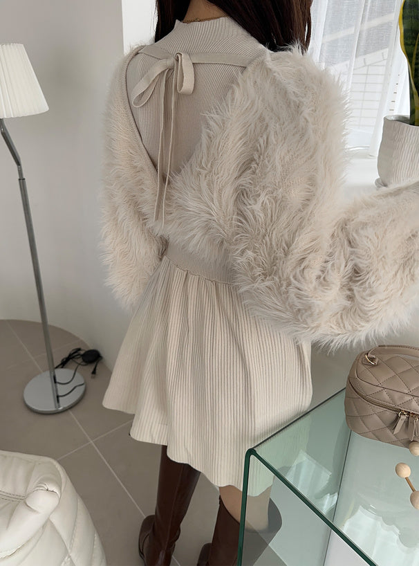 GRL 前後2way毛絨拼接織連身裙 [OP0216]