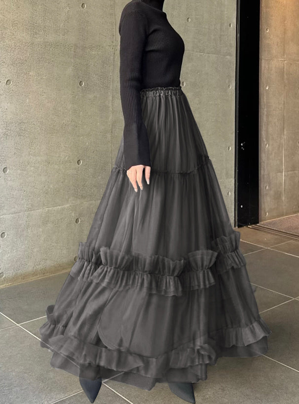 GRL 薄紗Ruffle層疊長裙 [BT053]