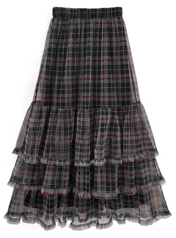 GRL Ruffle格紋薄紗半身裙 2色 [BT0197]