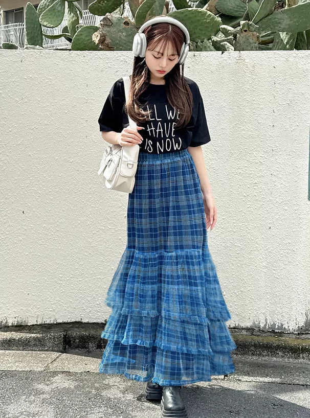 GRL Ruffle格紋薄紗半身裙 2色 [BT0197]