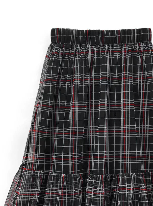 GRL Ruffle格紋薄紗半身裙 2色 [BT0197]