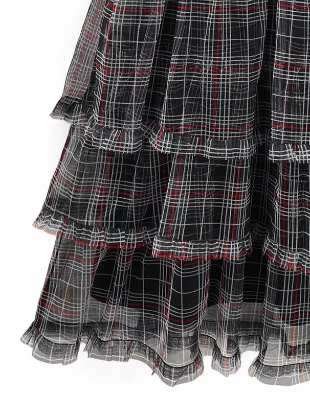 GRL Ruffle格紋薄紗半身裙 2色 [BT0197]