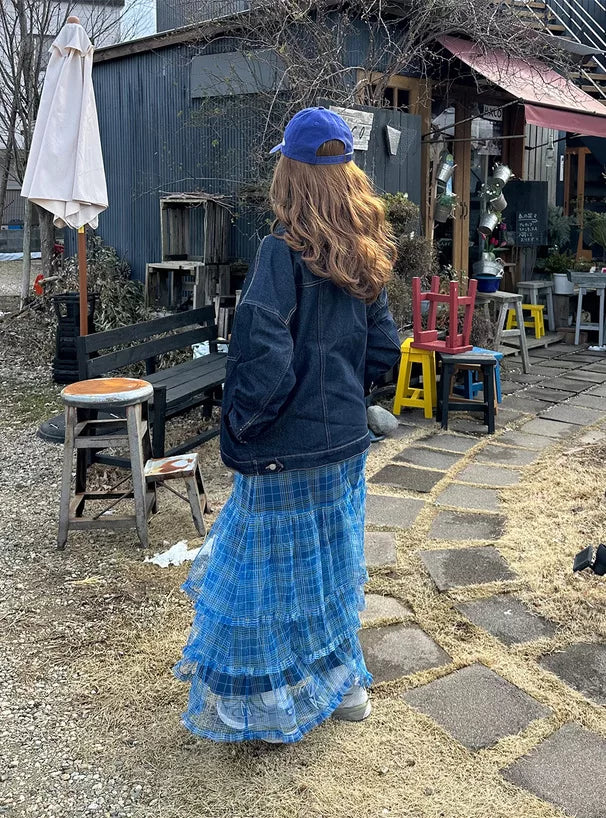 GRL Ruffle格紋薄紗半身裙 2色 [BT0197]