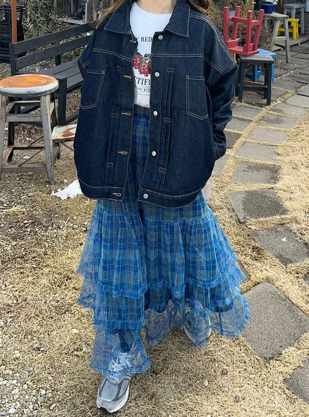 GRL Ruffle格紋薄紗半身裙 2色 [BT0197]