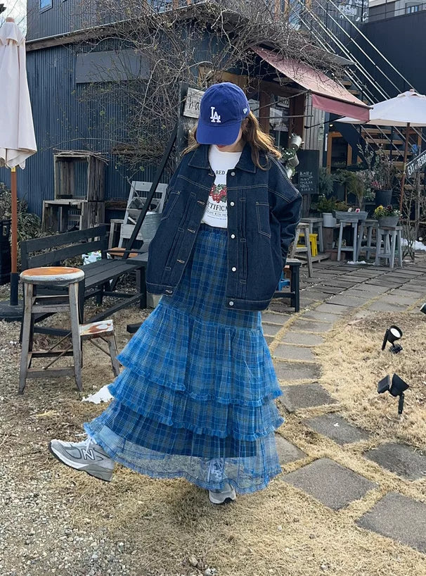 GRL Ruffle格紋薄紗半身裙 2色 [BT0197]