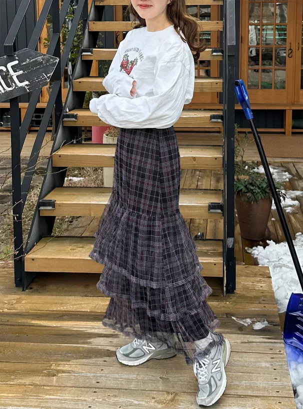 GRL Ruffle格紋薄紗半身裙 2色 [BT0197]