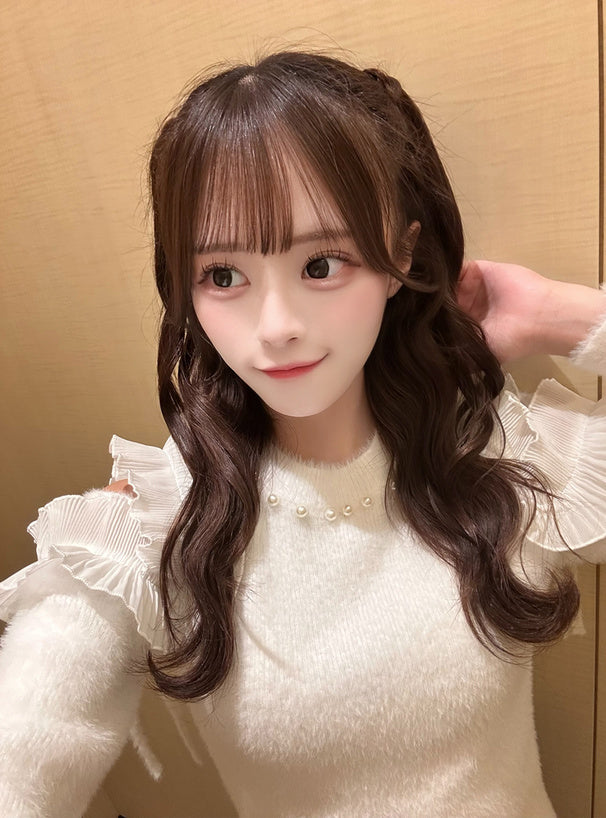 GRL 露肩荷葉邊緞帶珍珠毛絨針織上衣 2色 [TP0229]