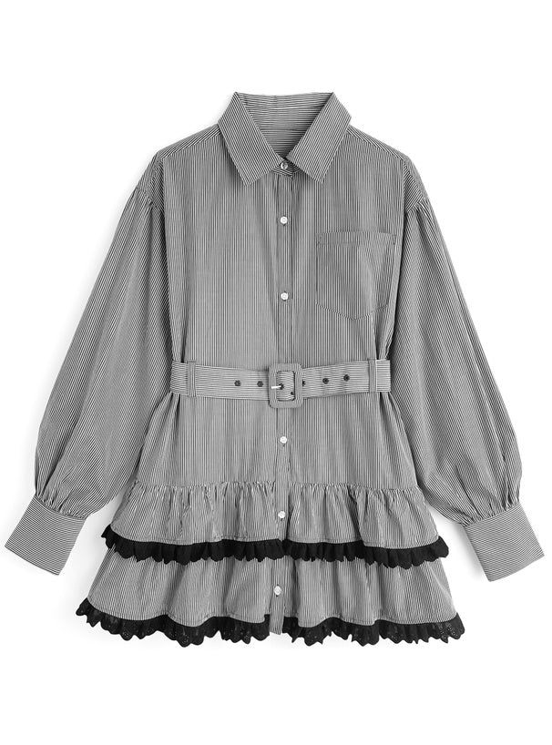 GRL Ruffle 蕾絲邊直紋連身裙 [OP0218]