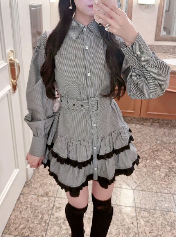 GRL Ruffle 蕾絲邊直紋連身裙 [OP0218]