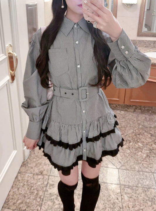 GRL Ruffle 蕾絲邊直紋連身裙 [OP0218]