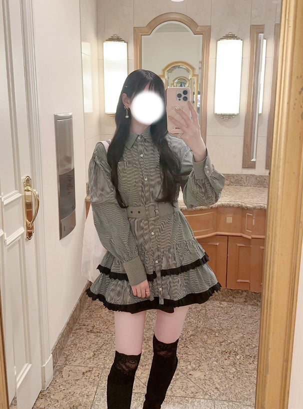 GRL Ruffle 蕾絲邊直紋連身裙 [OP0218]