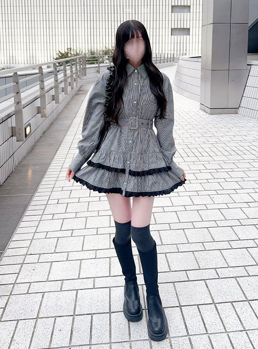 GRL Ruffle 蕾絲邊直紋連身裙 [OP0218]